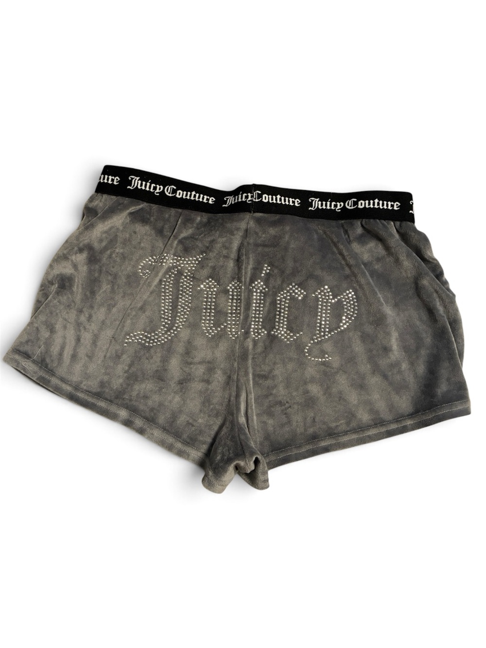Juicy Couture Gray Velour Lounge Shorts with Logo Blingy Butt Stretchy Medium